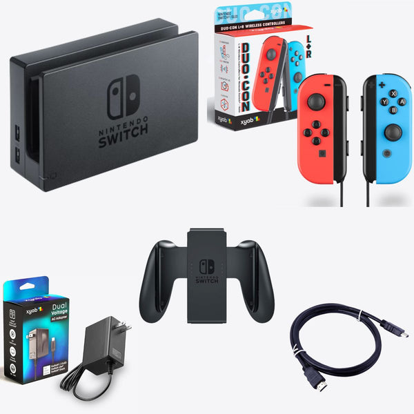 Nintendo Switch AC Adapter, HDMI Cable, Joy-Con Style Controllers, Dock, & Joy-Con Grip