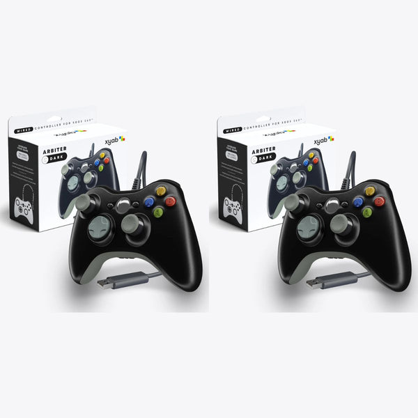 Pack of 2 Black Wired Controllers for Microsoft Xbox 360